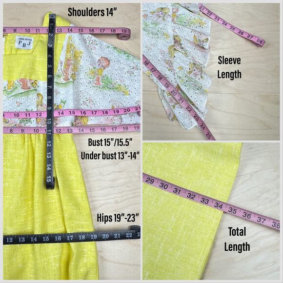 Vintage 1970s Yellow Novelty Print Angel Sleeve Babydoll Mini Dress - Picture 8 of 9
